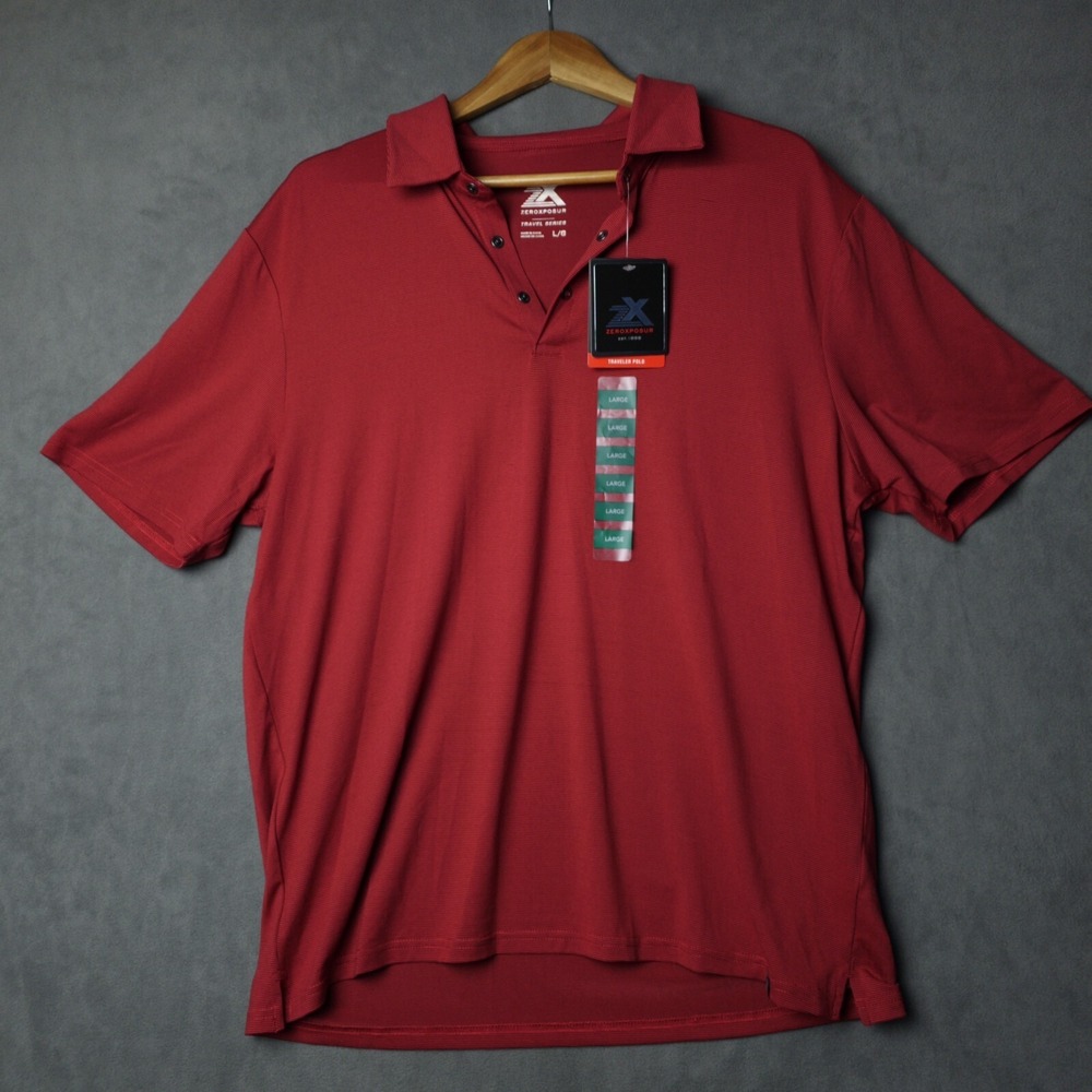 ZeroXposur Travel Series Button Shirt L Red  Poly Stretch‎ NWT